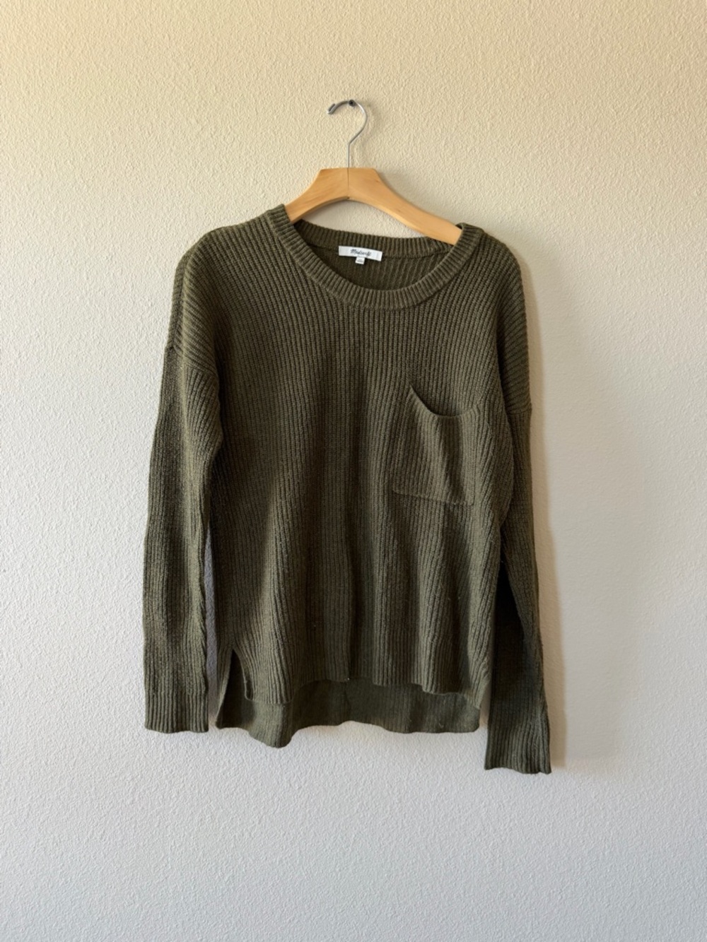 Madewell Olive Ribbed Crewneck Sweater